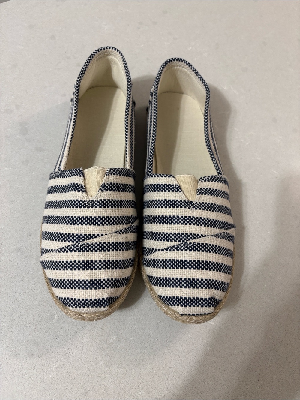 Striped Navy and Cream Espadrille Flats